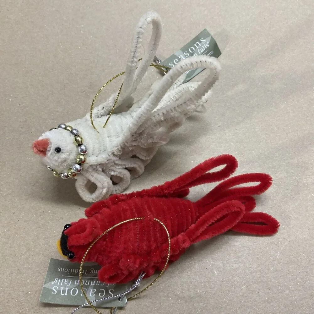 Vintage Seasons of Cannon Falls Ornaments  Lot  Chenille Birds Cardinal and Dove